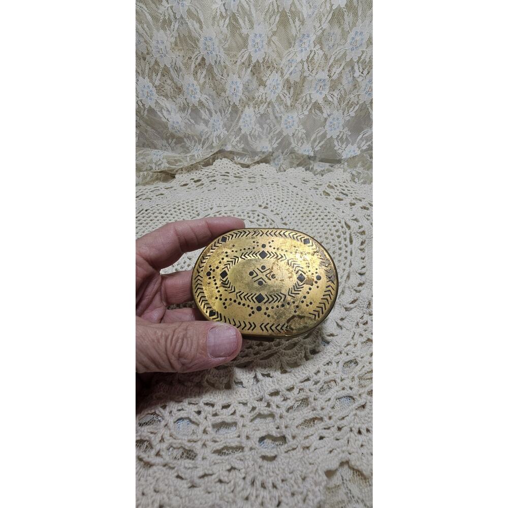 Vintage Gold Tone Brass Powder Compact